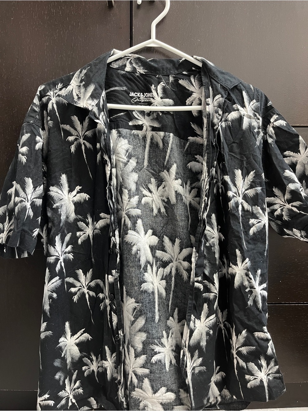 Jack & Jones Black Short-Sleeve Palm Print Camp Shirt